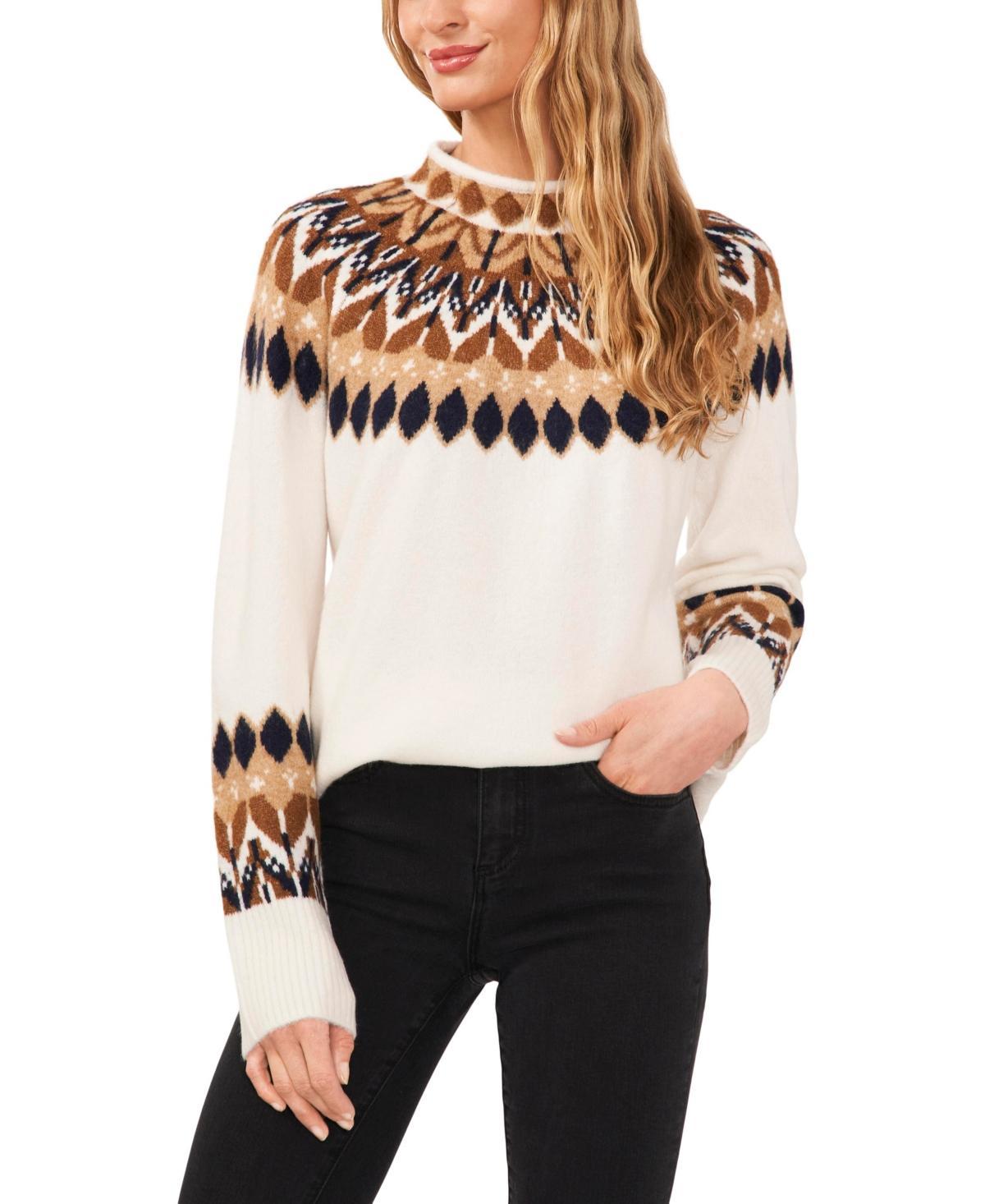 CeCe Womens Fair Isle Long Sleeve Mock Neck Sweater Product Image