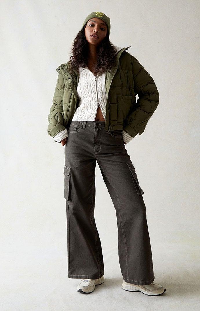 Women's High Waisted Wide Leg Cargo Pants - Product Image