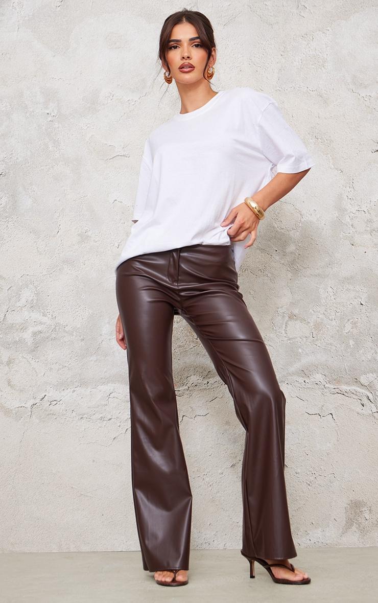 Brown Faux Leather Low Rise Straight Leg Trousers product image