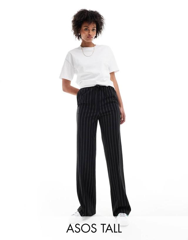 ASOS DESIGN Tall tailored pull on pants in black stripe Product Image