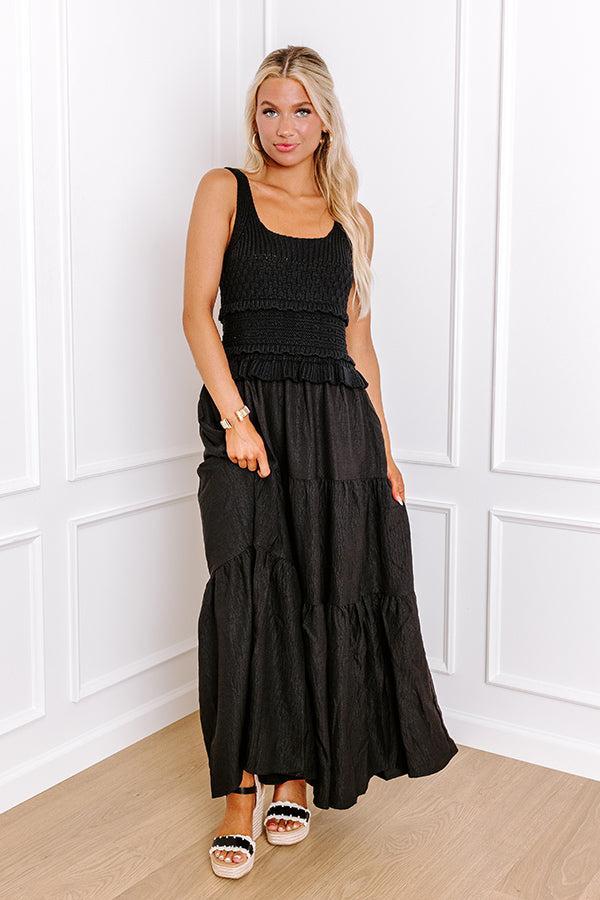 Sunset Beach Stroll Crochet Maxi Dress in Black Product Image