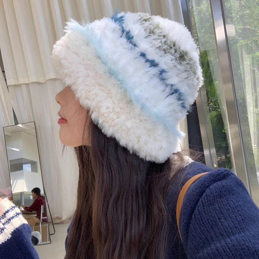 Striped Faux Fur Hat Product Image