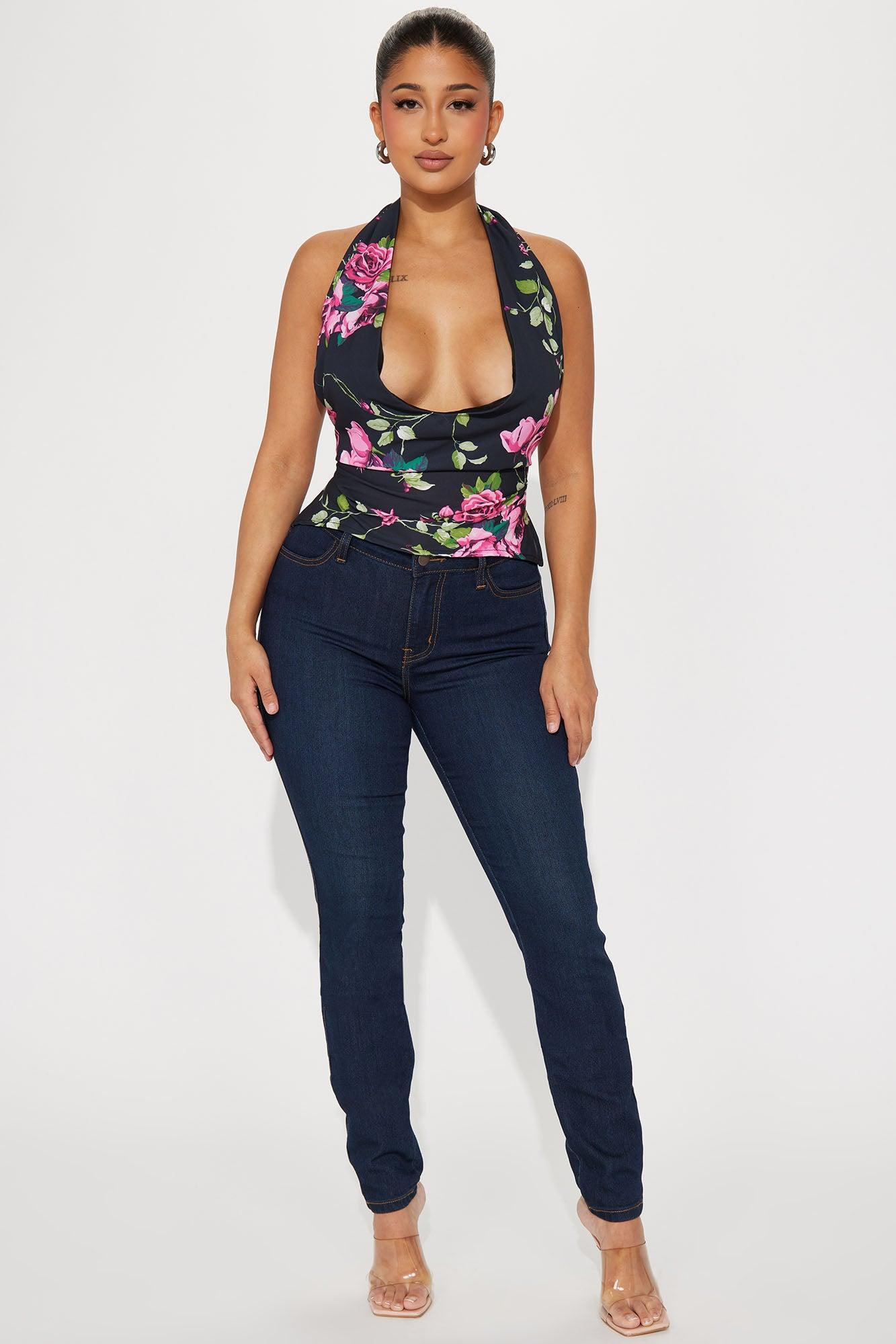 Moment Of Time Floral Halter Top - Black/combo Product Image