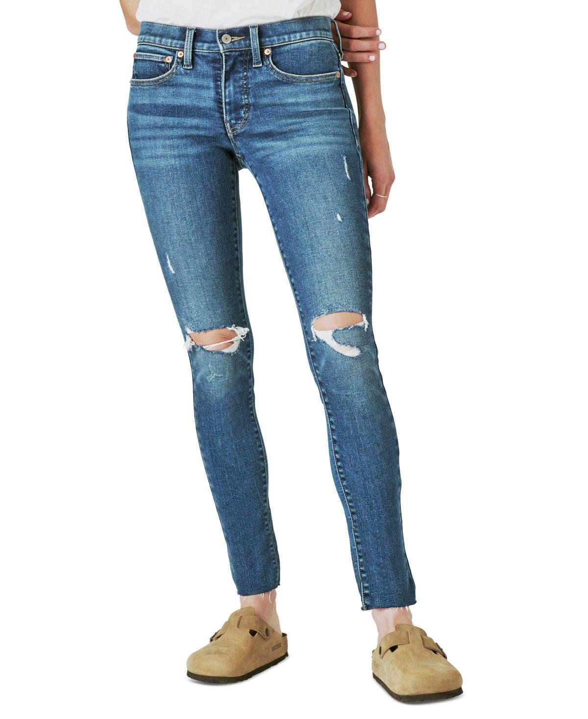 Lucky Brand Ava Mid Rise 5-Pocket Distressed Stretch Denim Skinny Leg Ankle Jeans Product Image