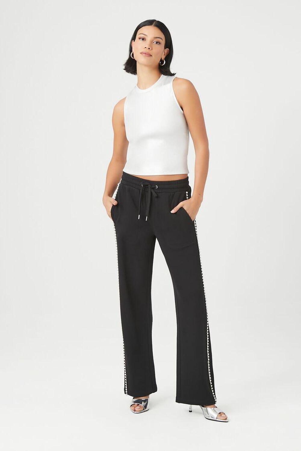 French Terry Rhinestone Wide-Leg Pants | Forever 21 Product Image