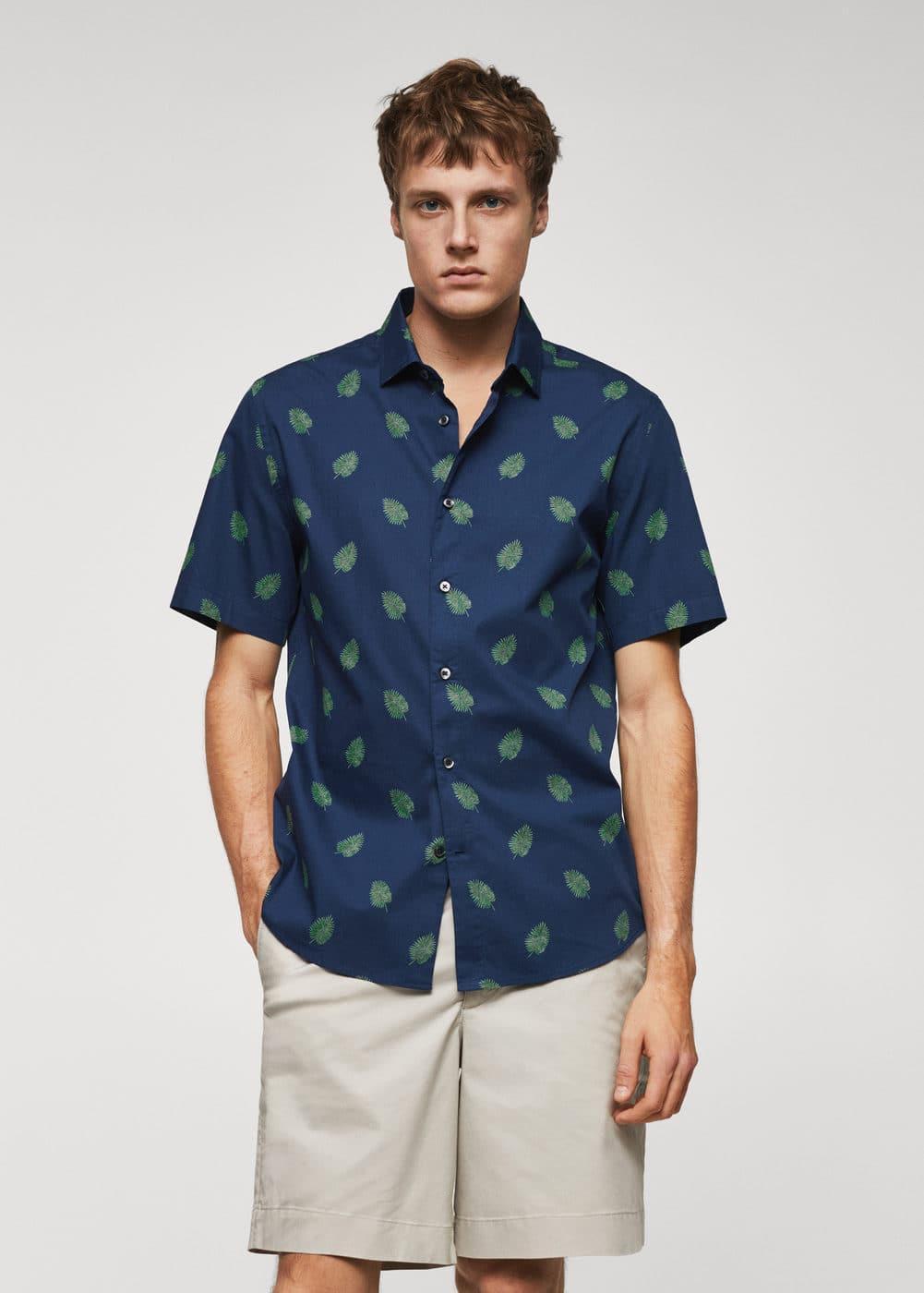 MANGO MAN - 100% cotton printed shirt ink blueMen Product Image