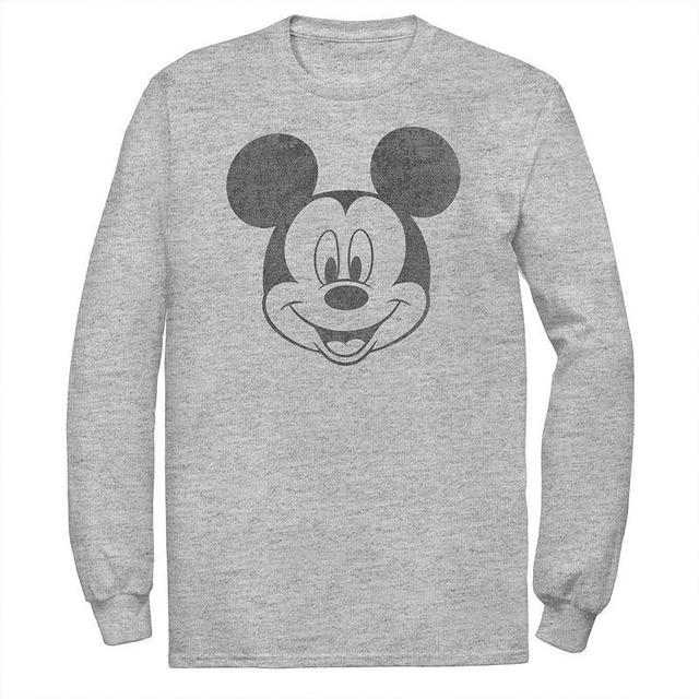 Disneys Mickey Mouse Big & Tall Black And White Portrait Long Sleeve, Mens Athletic Grey Product Image