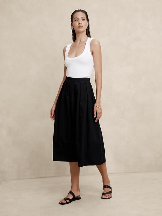 Poplin Pleated Midi Skirt Product Image