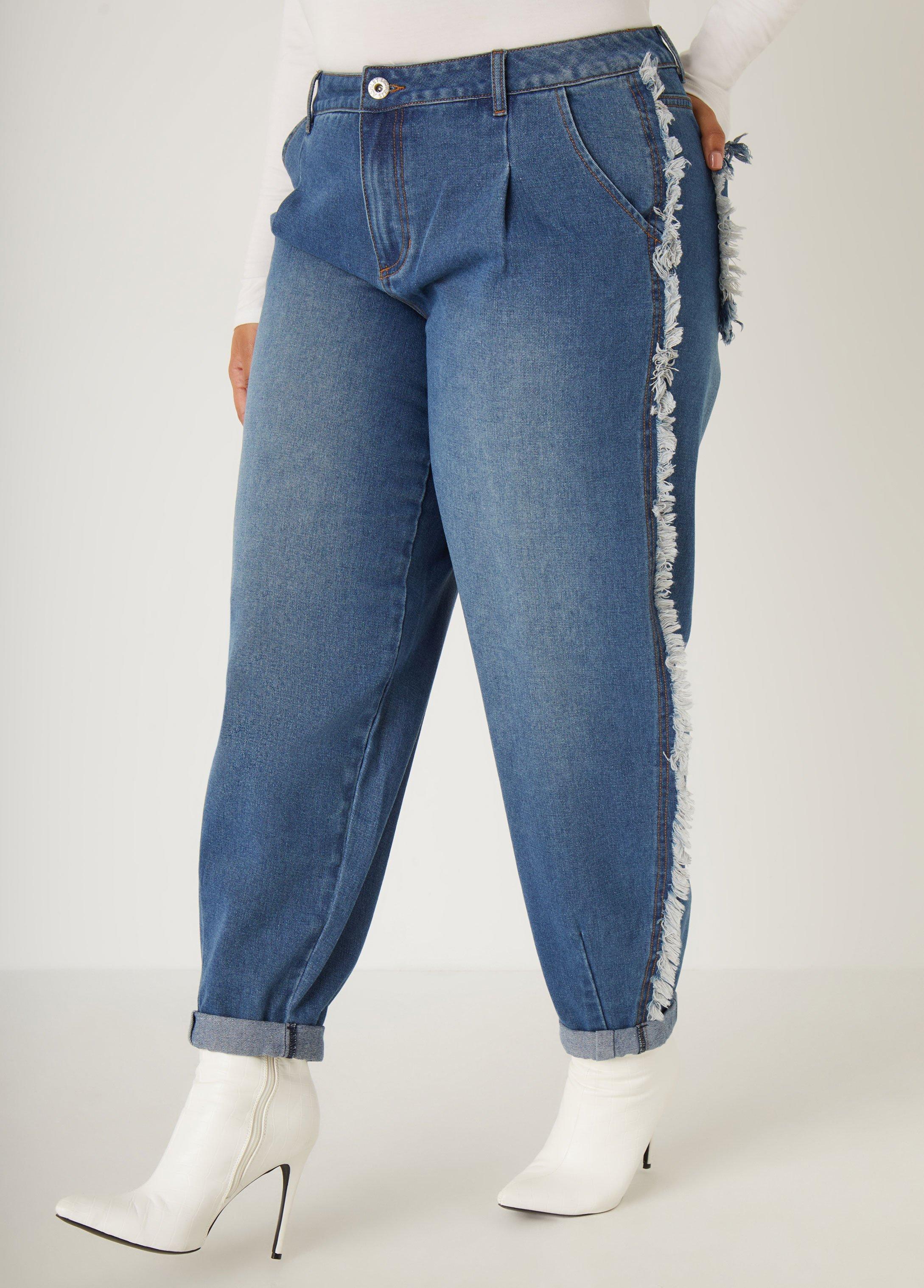 Mid Rise Frayed Barrel Jeans Product Image