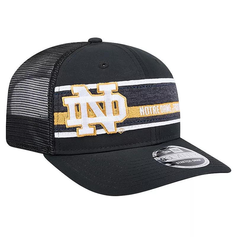 Mens New Era /Navy Notre Dame Fighting Irish Striped 9SEVENTY Trucker Stretch-Snap Adjustable Hat Product Image