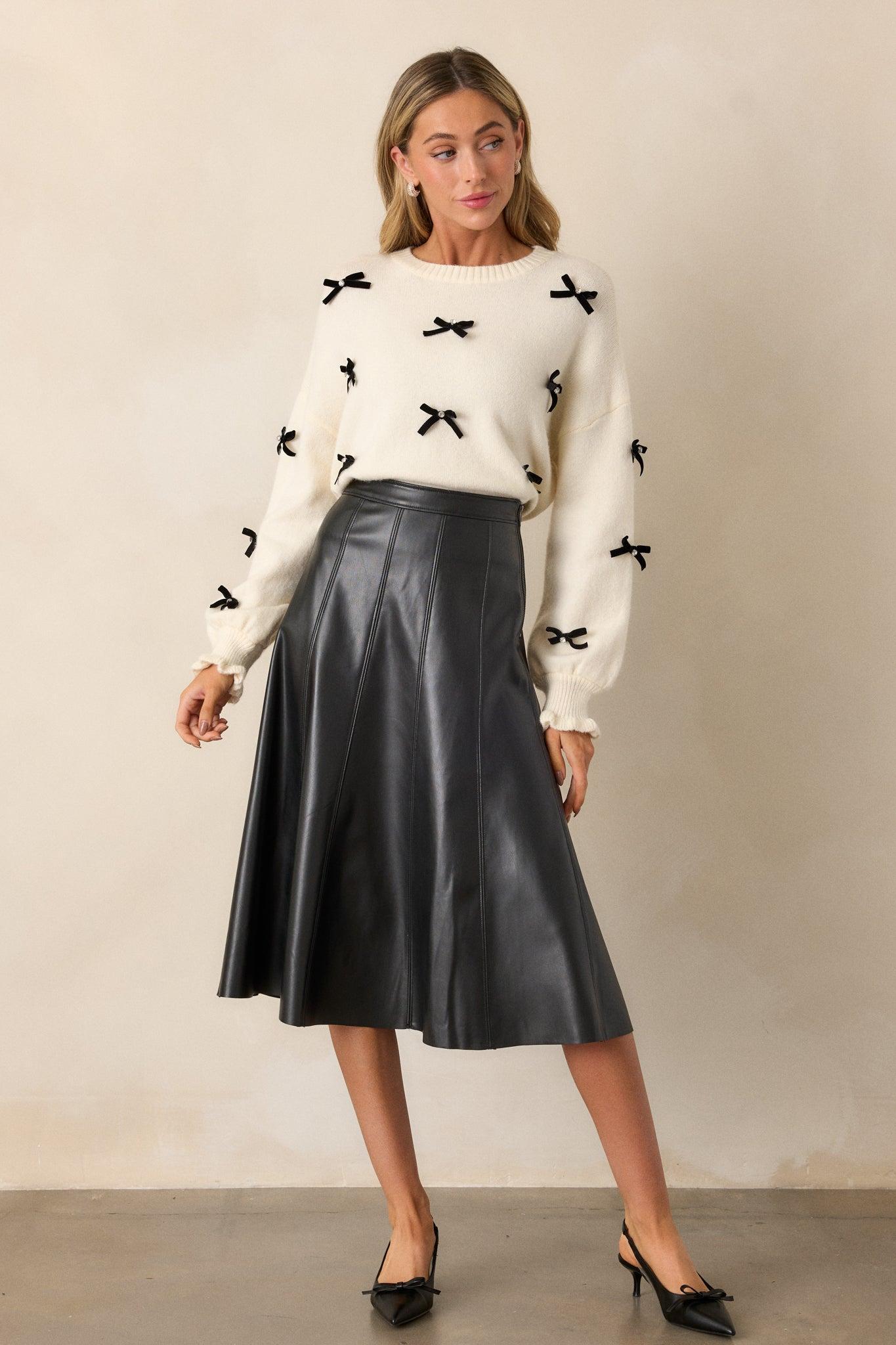 Captured By The Night Black Faux Leather Midi Skirt Product Image