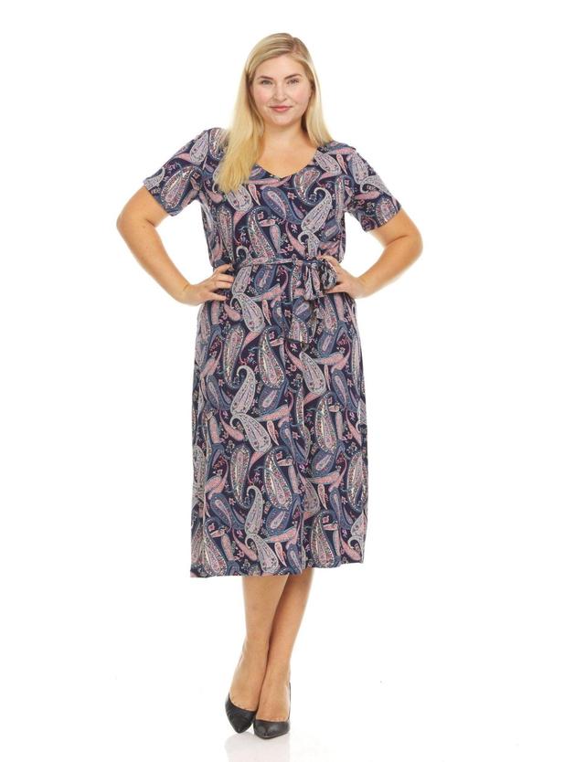 Women's Printed Belted Midi Dress- plus Product Image