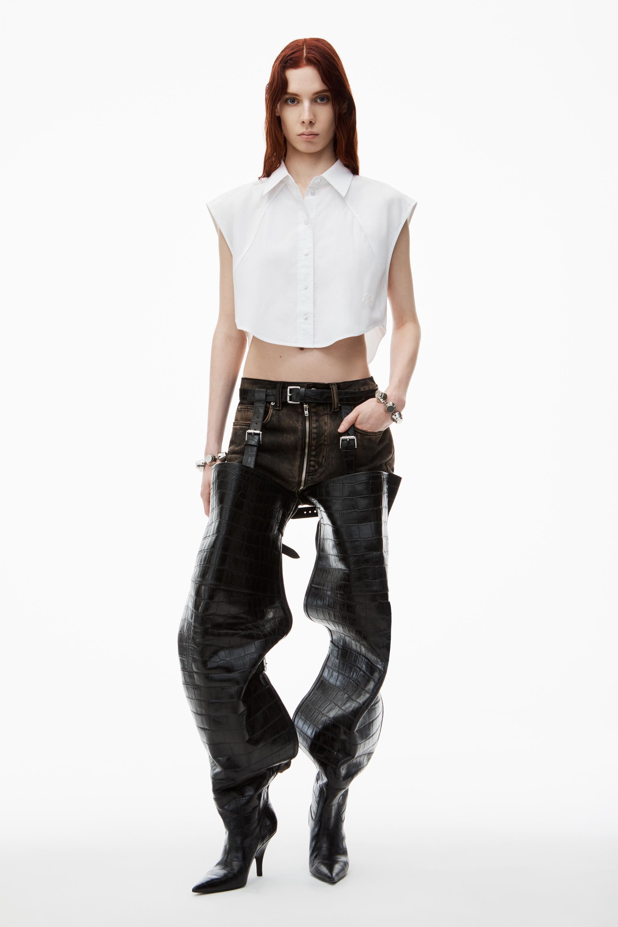 Cropped Sleeveless Button-up Shirt In Cotton Product Image