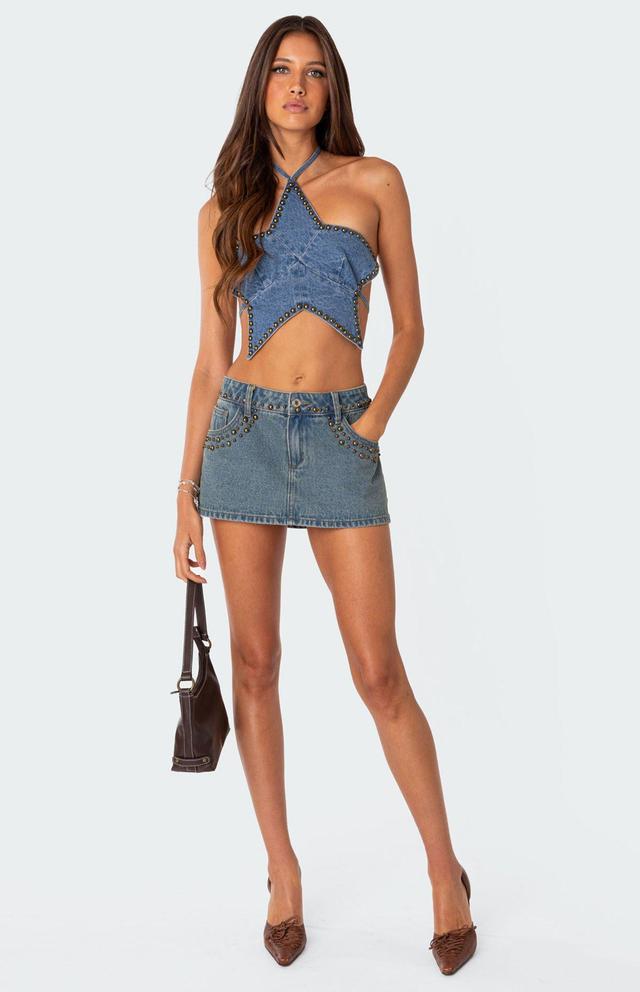 Edikted Women's Starlet Studded Denim Crop Top Product Image