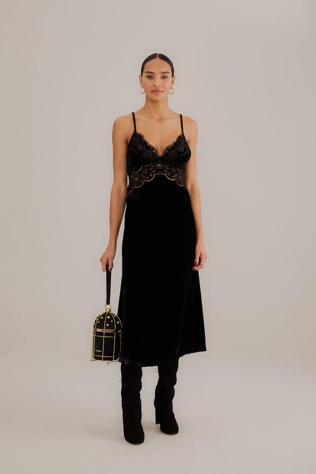 Black Richelieu Velvet Slip Dress, BLACK / L Product Image