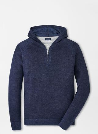 Peter Millar Mens Holden Quarter-Zip Hoodie Sweater | Color: Navy | Size: XXL Product Image