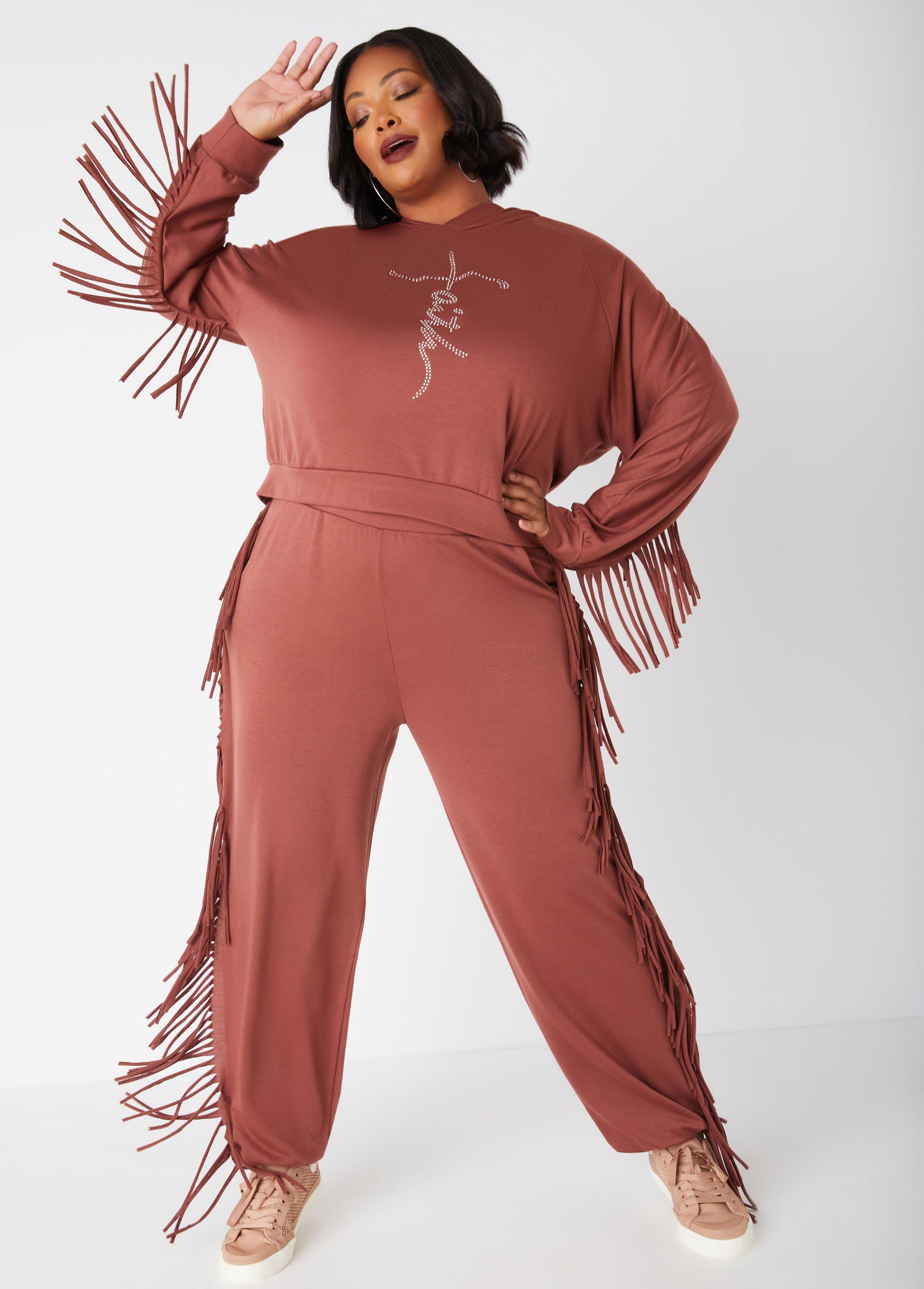 Plus Size Fringed French Terry Joggers Ashley Stewart Product Image