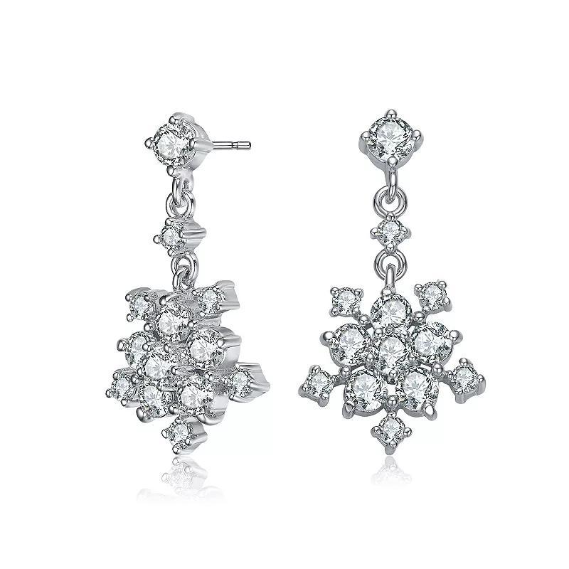 Sterling Silver Cubic Zirconia Cluster Flower Style Drop Earrings, Womens Product Image