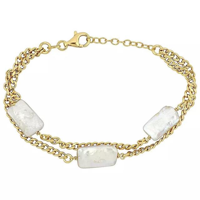 Stella Grace 18k Gold Over Silver Freshwater Cultured Pearl Double Row Chain Bracelet, Womens Gold Tone Product Image