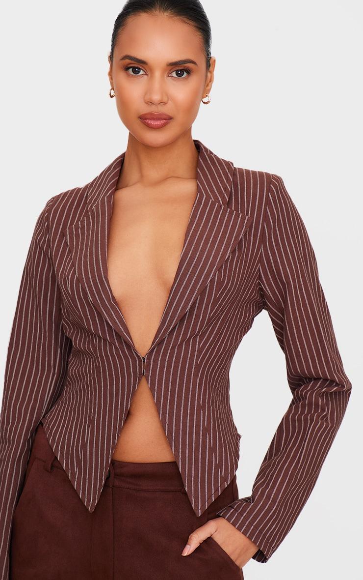 Chocolate Striped Plunge Hook & Eye Shirt Product Image