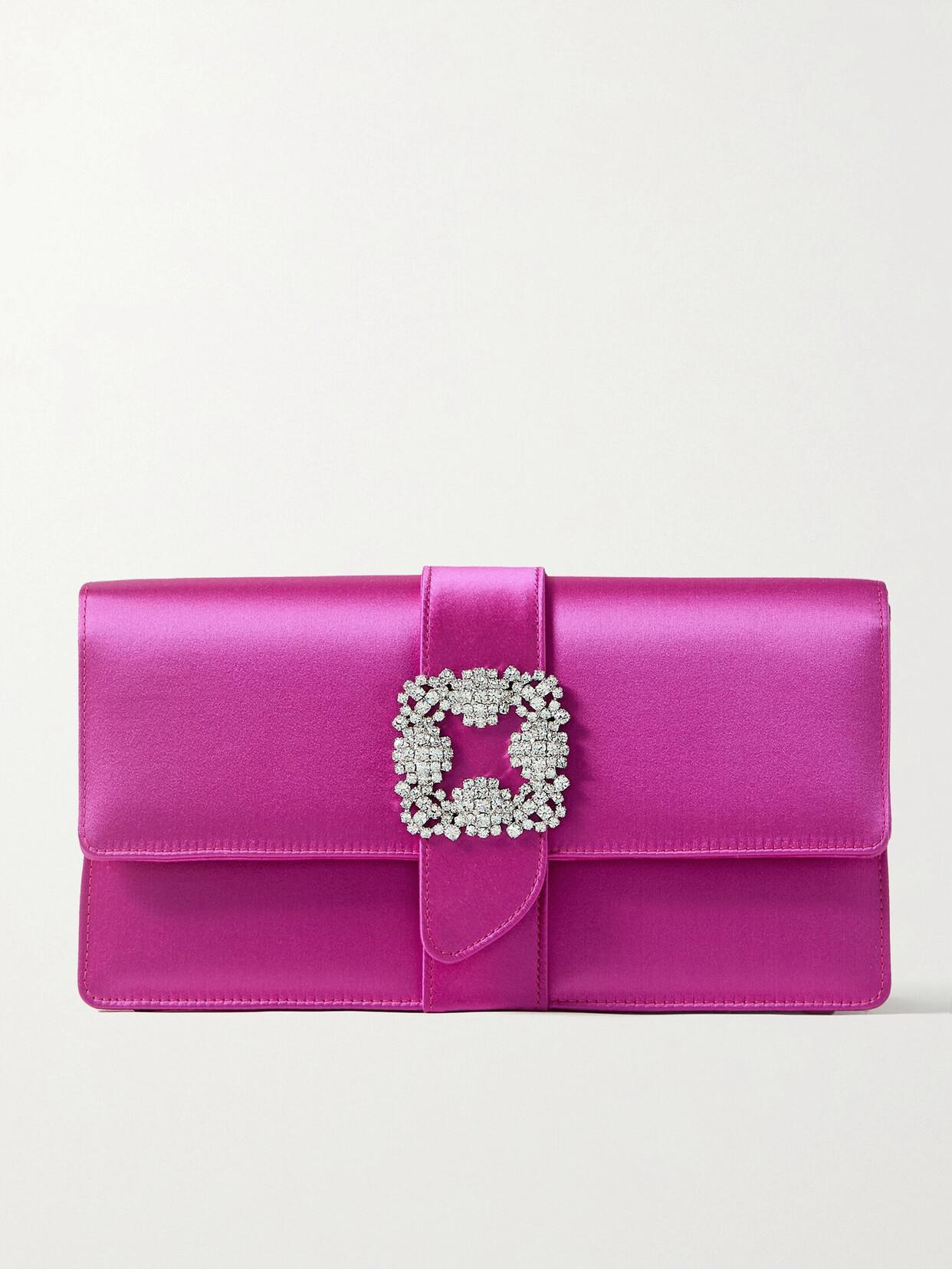 Capri Crystal-embellished Satin Clutch In Bright Purple Product Image