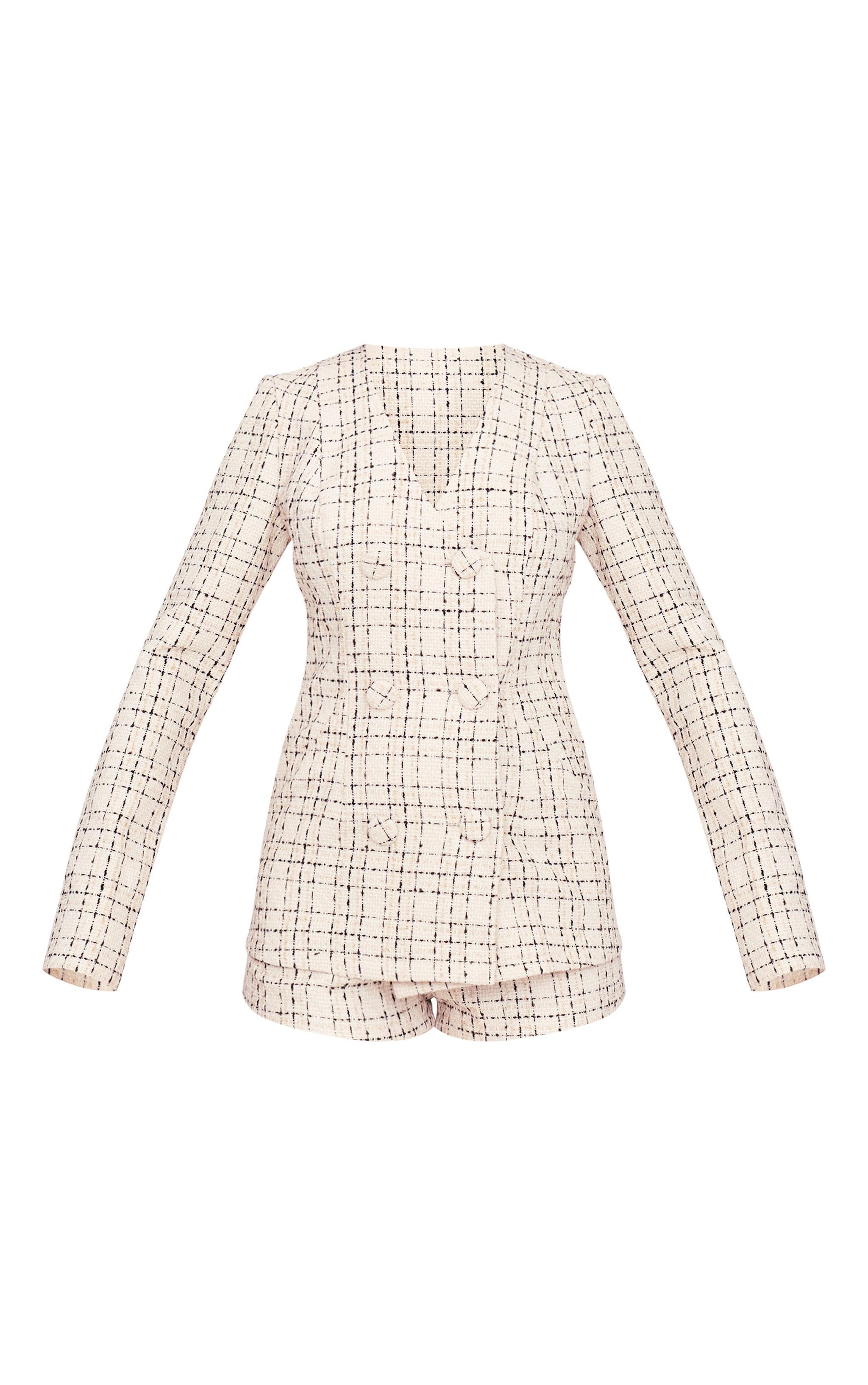 Cream Tweed Long Sleeve Romper Product Image