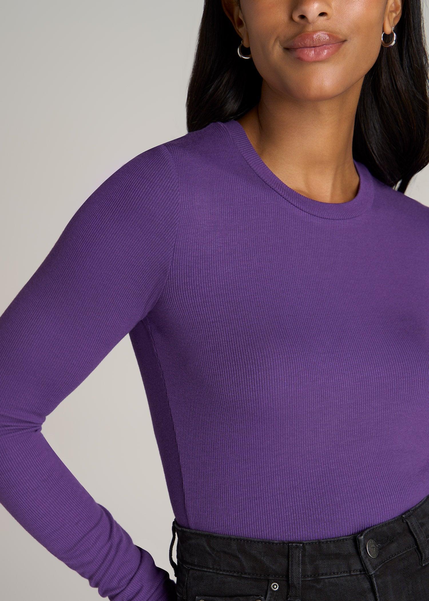 FITTED Ribbed Long Sleeve Tee in Aster Purple - Tall Women's Shirts Female Product Image