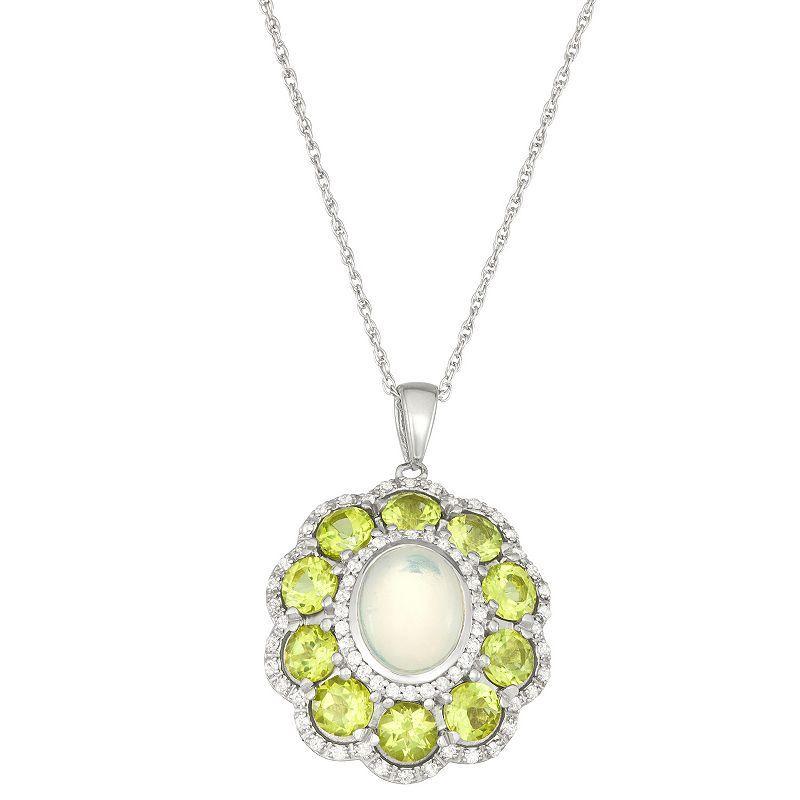 Jewelexcess Sterling Silver Opal, Peridot & Lab-Created White Sapphire Pendant Necklace, Womens Product Image