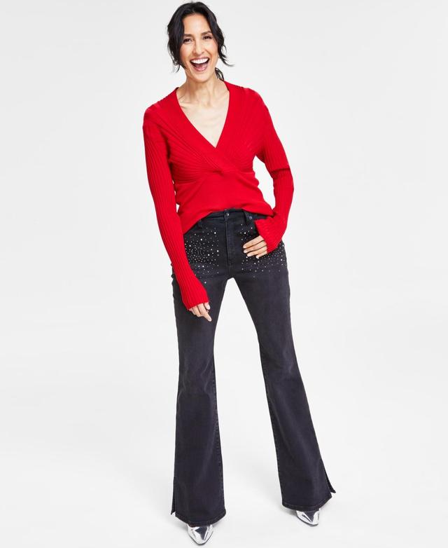 I.n.c. International Concepts Womens Ribbed Surplice Pullover Sweater, Created for Macys Product Image