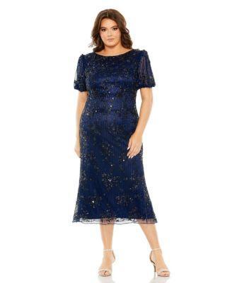 Women's Plus Size High Neck Puff Sleeve Embellished Dress Product Image