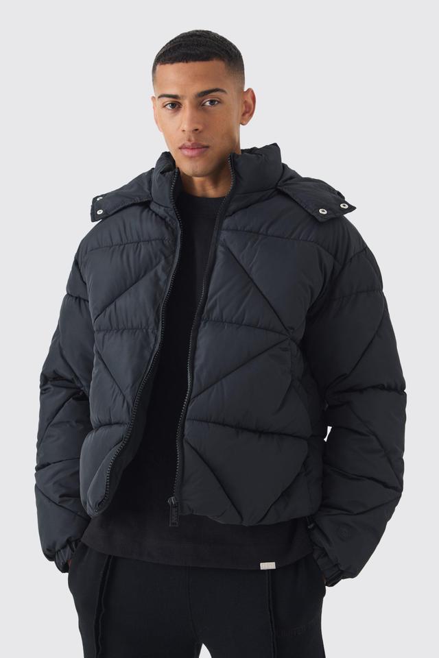 Abstract Quilted Puffer In Black | boohooMAN USA Product Image