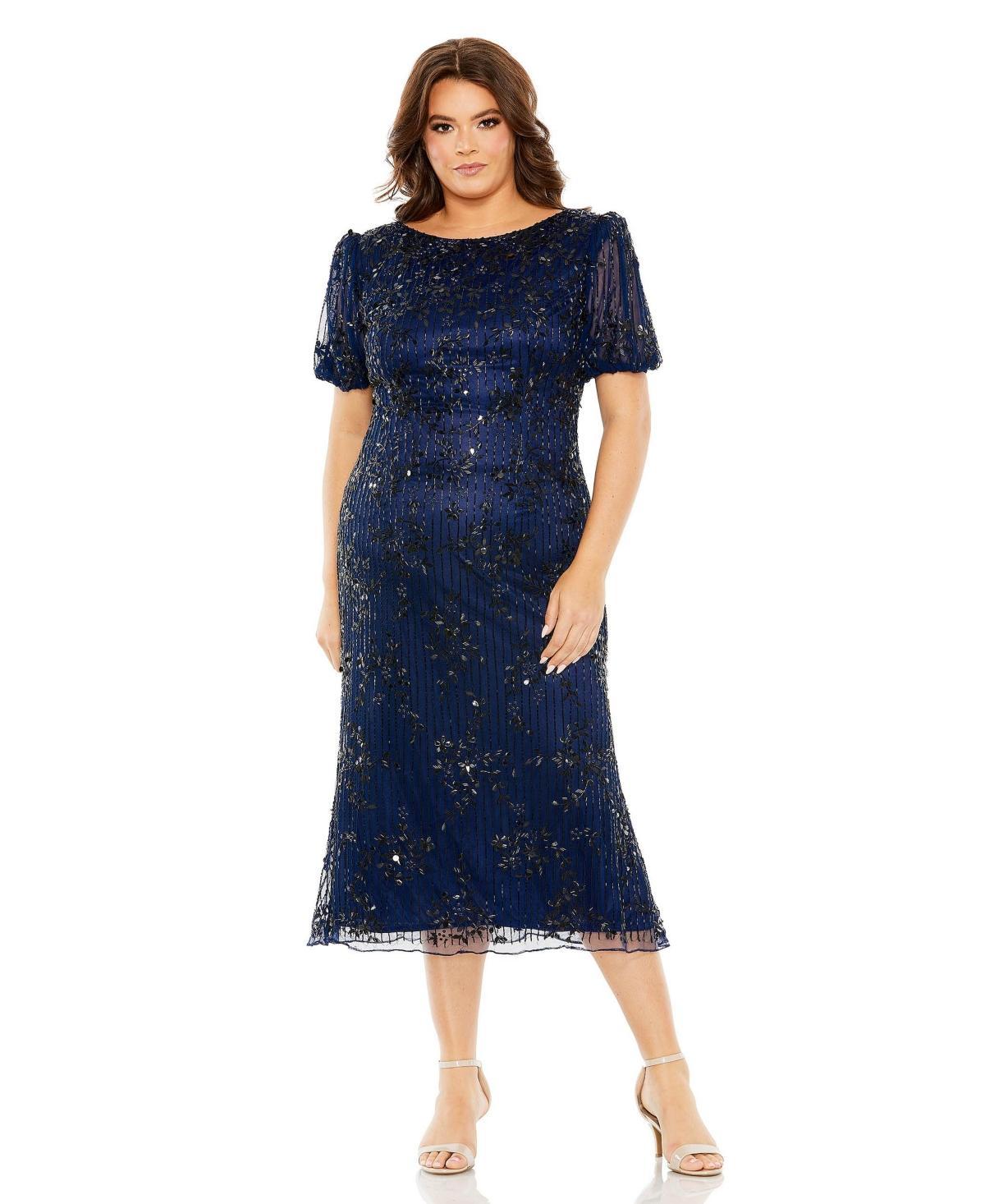 Women's Plus Size High Neck Puff Sleeve Embellished Dress Product Image