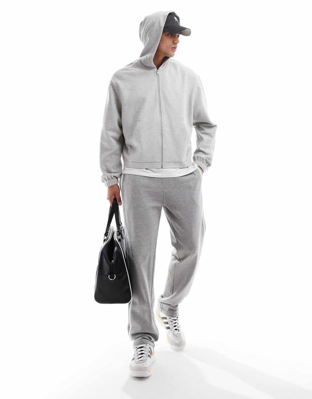 ASOS DESIGN oversized zip through hoodie in light gray Product Image