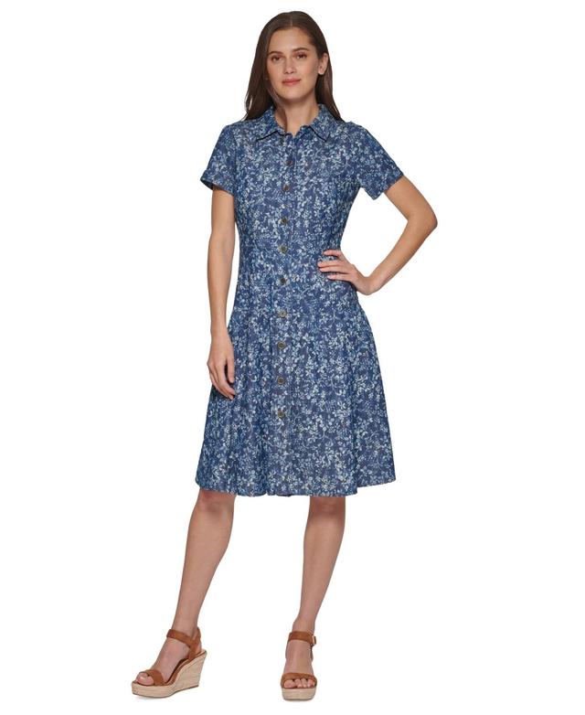 Tommy Hilfiger Womens Floral-Print Chambray Shirtdress Product Image