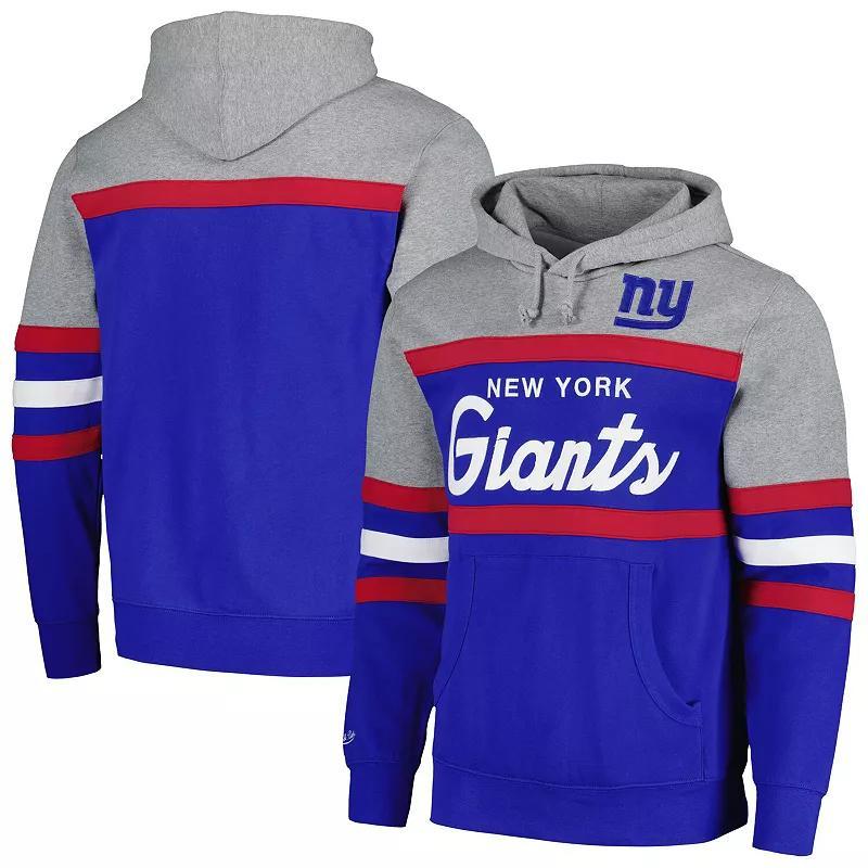 Mens Mitchell & Ness Heather Gray/Royal New York Giants Big & Tall Head Coach Pullover Hoodie Product Image