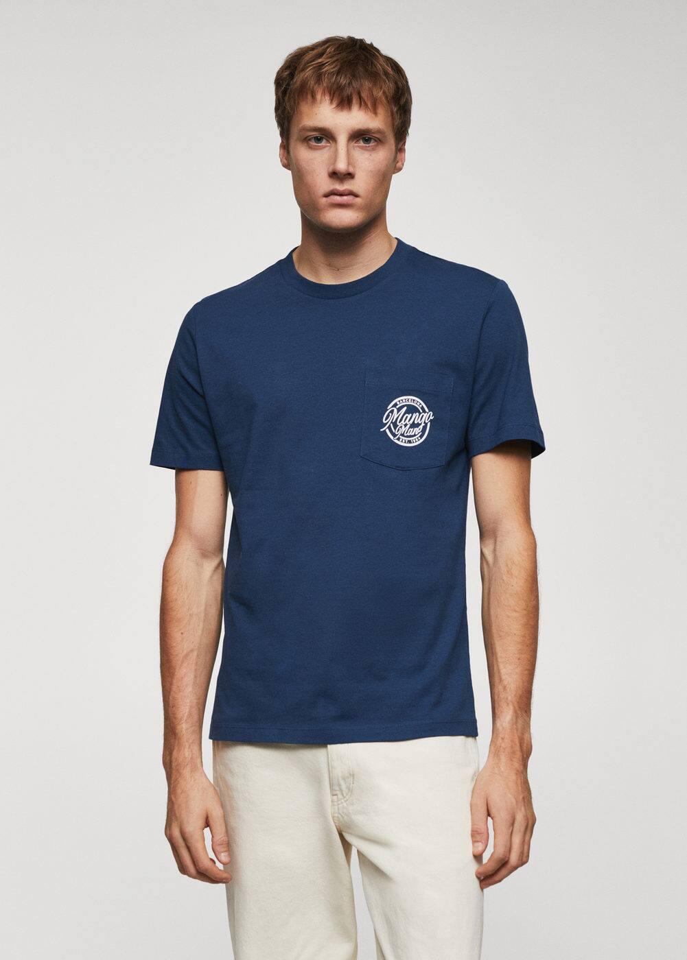 MANGO MAN - 100% cotton t-shirt with logo indigo blueMen Product Image