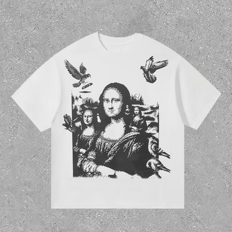 Sopula Men's Unisex The Mona Lisa And Peace Dove Graphic Cotton T-Shirt Product Image