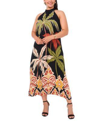 Plus Size Printed Halter Sleeveless Maxi Dress Product Image