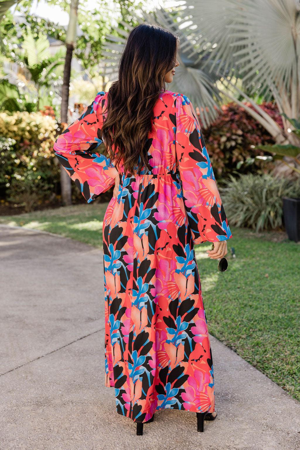 Dance The Night Away Long Sleeve Tropical Black Maxi Dress FINAL SALE Product Image