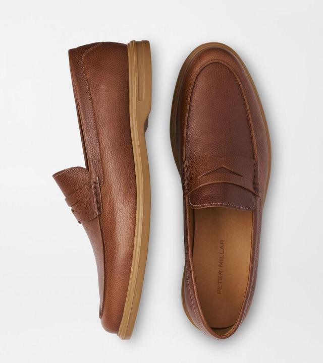 Peter Millar Mens Excursionist Pebble Grain Penny Loafer | Color: Cognac | Size: 13 Product Image