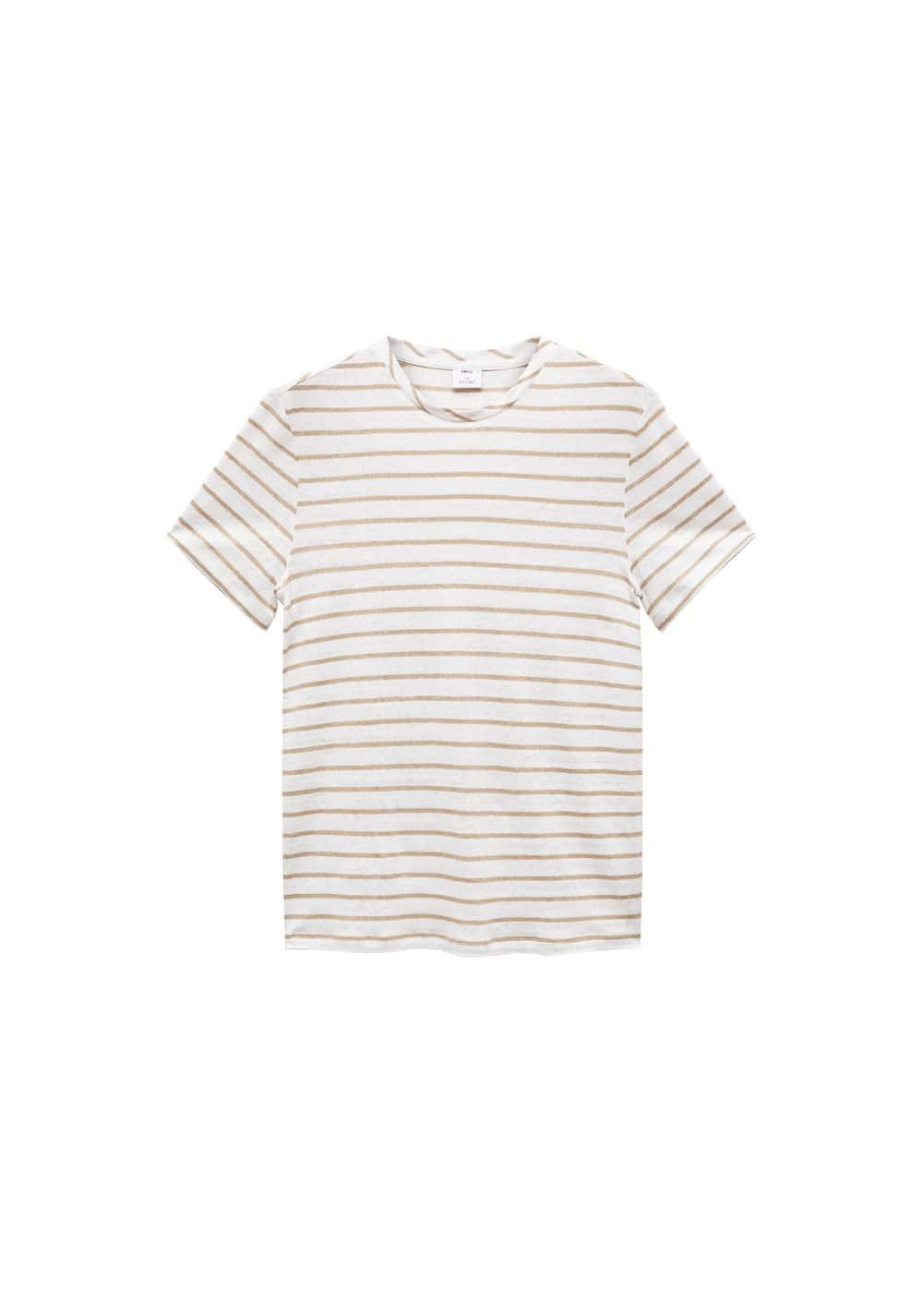 MANGO MAN - 100% linen striped t-shirt whiteMen Product Image