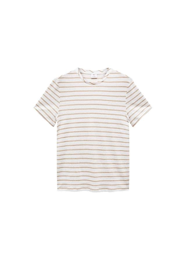 MANGO MAN - 100% linen striped t-shirt whiteMen Product Image