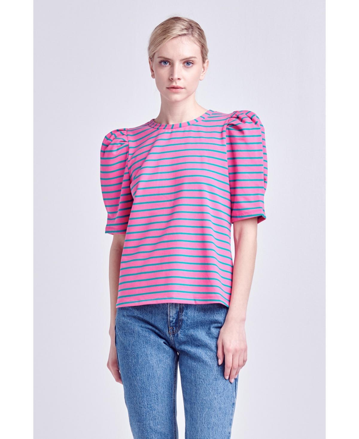 Womens Stripe Knit T-Shirt - Pink Product Image