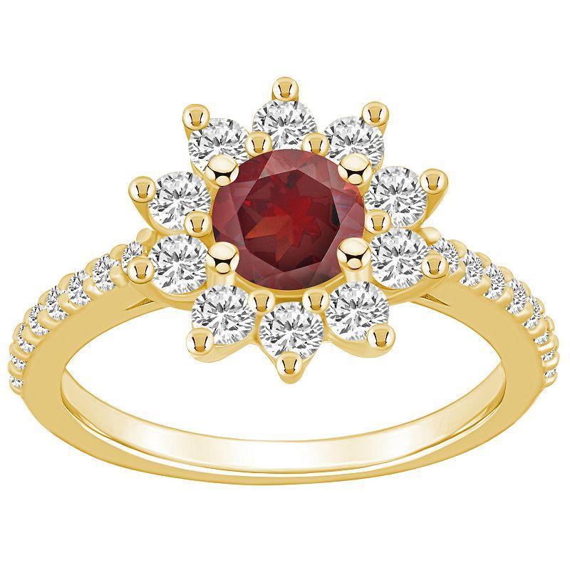 Alyson Layne 14k Gold Garnet & 3/4 Carat T.W. Diamond Halo Ring, Womens Red Product Image