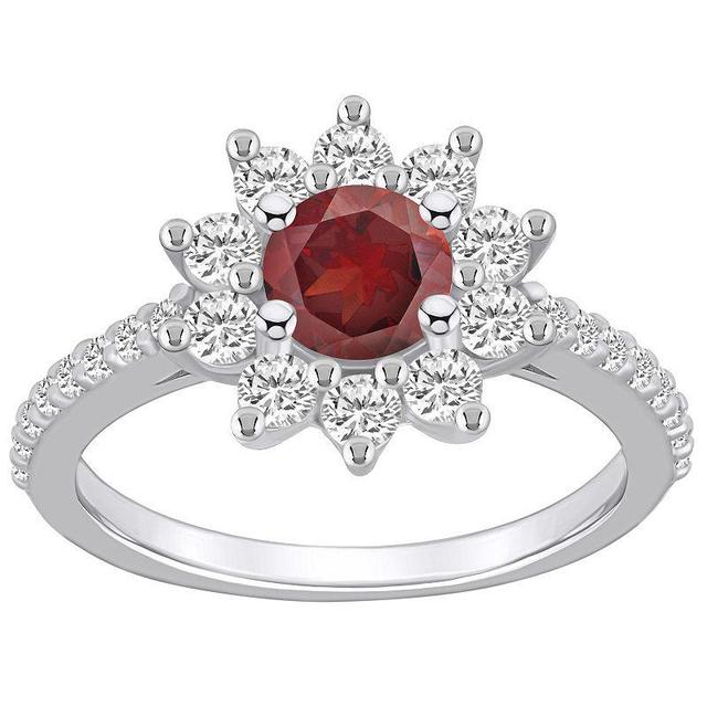 Alyson Layne 14k White Gold Garnet & 3/4 Carat T.W. Diamond Halo Ring, Womens Red Product Image