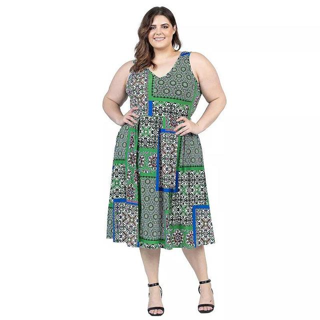 Plus Size 24Seven Comfort Apparel Midi Length Multicolor Sleeveless Pleated Pocket Dress, Womens Product Image