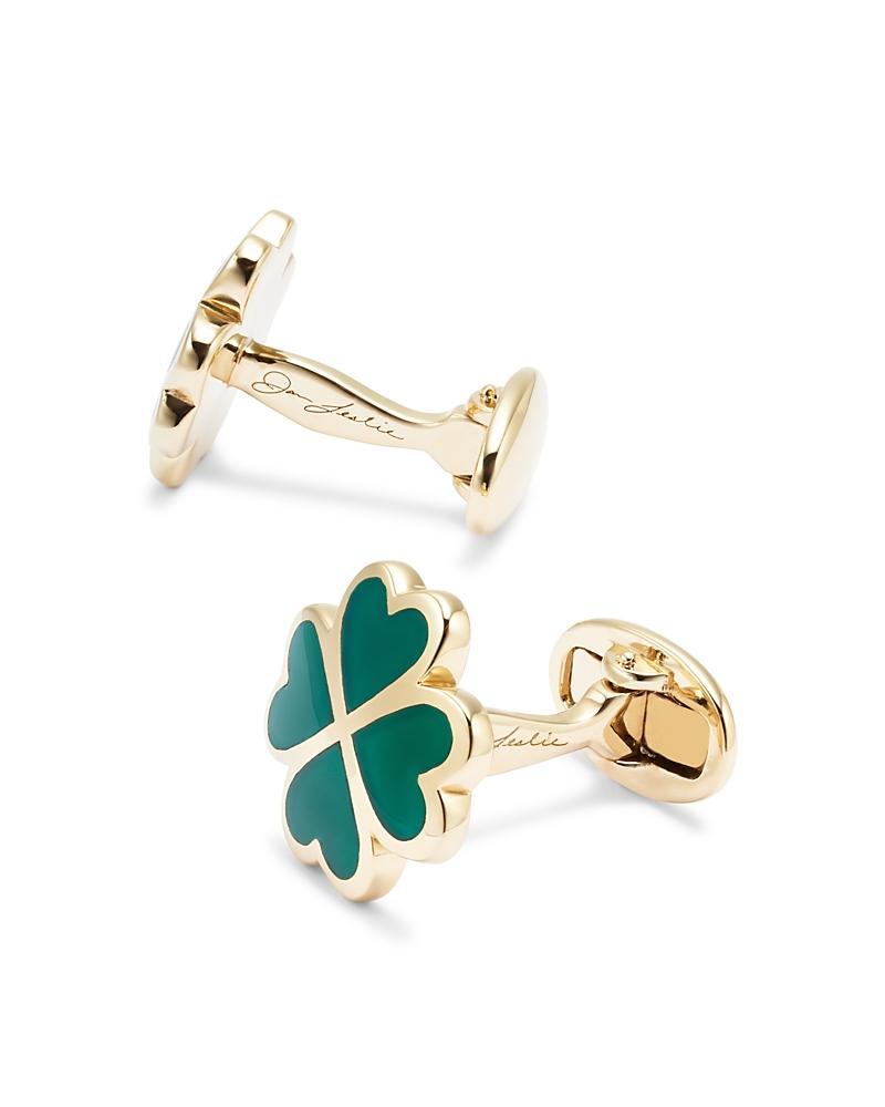 Mens Gold Vermeil and Green Onyx Four Leaf Clover Cufflinks Product Image