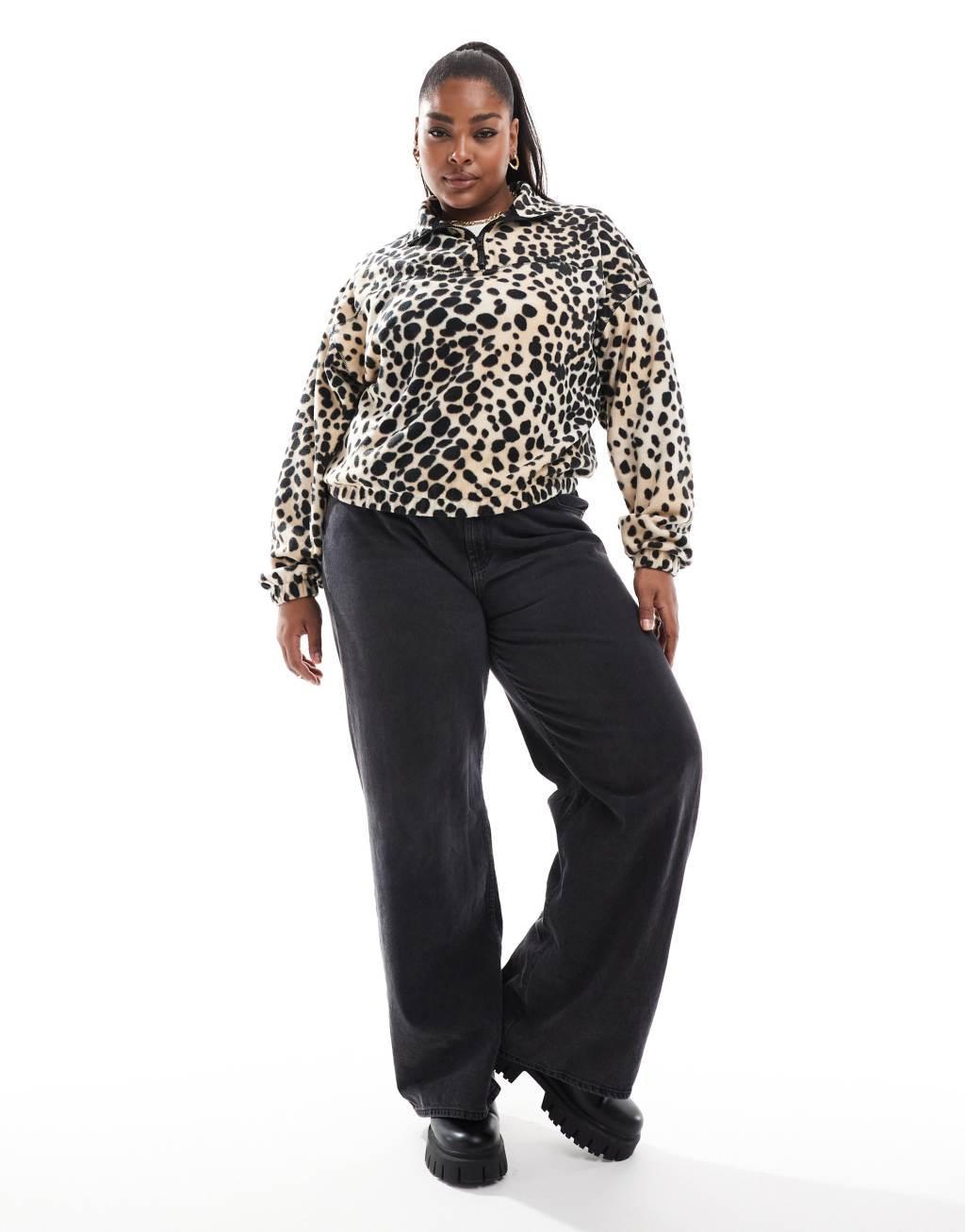 ASOS DESIGN Curve half zip fleece in leopard print Product Image