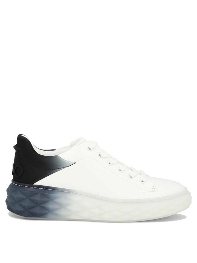 Diamond Maxi Logo-embossed Leather And Woven Low-top Trainers In White,blue Product Image