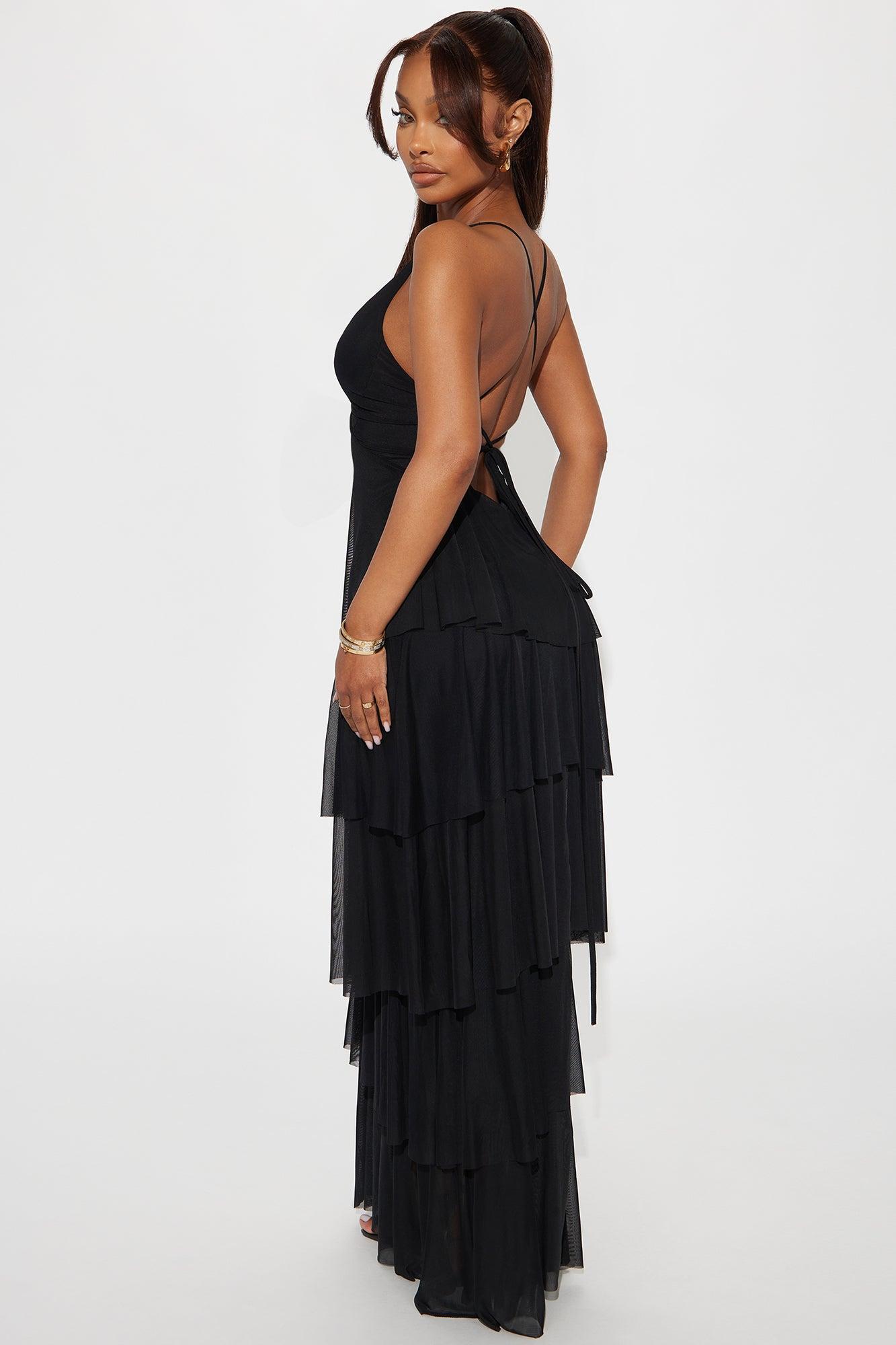 Your Muse Ruffle Mesh Maxi Dress - Black Product Image